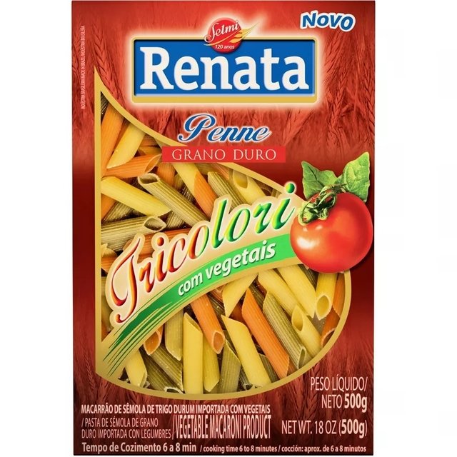 MACARRÃO SÊMOLA RENATA GRANO DURO 500G TRICOLORI PENNE